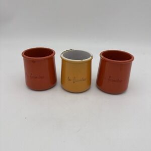 Lot of 3 La Fermiere Glazed Terra Cotta Cermer Yogurt Pots 2 Orange 1 Yellow